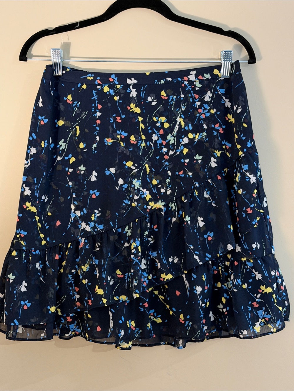 Banana Republic Navy Floral Mini Skirt with Yellow, Blue, White & Pink Accents